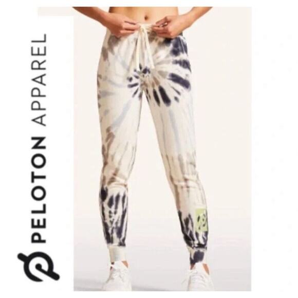 Peloton Women's Tie Dye Athletic Workout Lounge Jogger Pants Size M White Blue - Picture 1 of 8